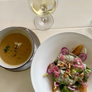 Brix - Parmesan Garlic Soup  Butter Lettuce w Radish and browned butter apples Chardonnay - New American Near Me - Napa, California