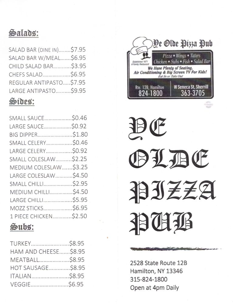 Food from Ye Olde Pizza Pub