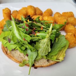 Avocado toast without the egg and a side of tots Avocado toast without the egg and a side of tots