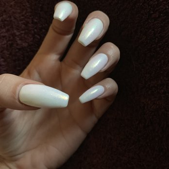 Exotic Nails & Spa - White fairy dust coffin shaped - Nail Salons Near Me - Paramount, California