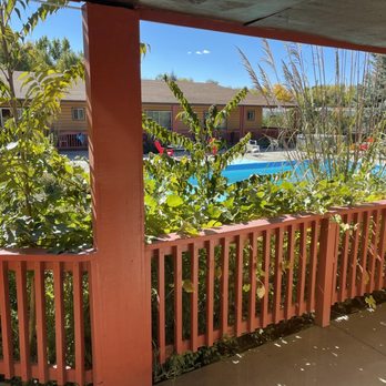 Country Lodge - View from my cute room!  Sliding glass window. - Hotels Near Me - Montrose, Colorado