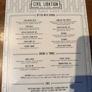 Civil Libation - Menu - New American Near Me - Virginia Beach, Virginia