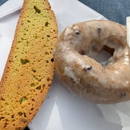 Pistachio biscotti and blueberry cake donut