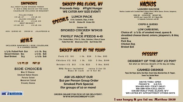 Menu photo 1 Smoked BBQ Elkins Elkins, WV
