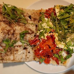 Roasted pepper and burrata sandwich on focaccia