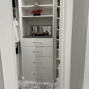 Closets by Design - First view into small master closet transformed - Interior Design Near Me - Farmers Branch, Texas Closets by Design - First view into small master closet transformed - Interior Design Near Me - Farmers Branch, Texas