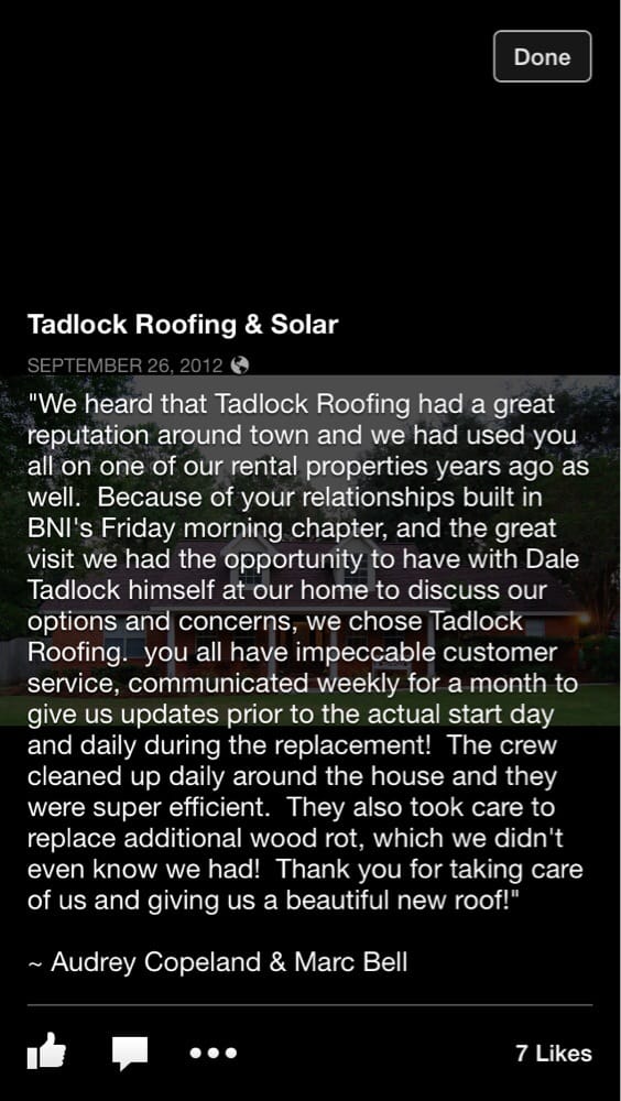 Slide of Tadlock Roofing
