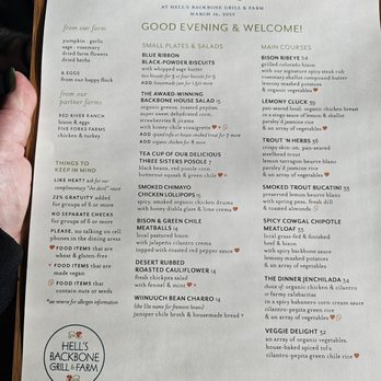 Hell's Backbone Grill & Farm - Menu spring 2025 - American Near Me - Boulder, Utah