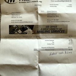 Minuteman Press - Invoice about business cards from Print Shop Company in Manassas, VA