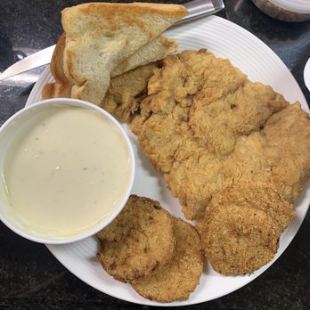 Texas Tradition - Small chicken fried steak and gravy with fried green tomatoes. - American Near Me - Katy, Texas Texas Tradition - Small chicken fried steak and gravy with fried green tomatoes. - American Near Me - Katy, Texas