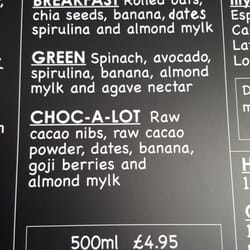 The Lakes Pressery - My husband had the Green and I had a Choc-A-Lot. Both were amazing and refreshing, not to mention healthy :)