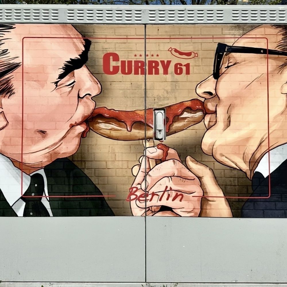 East Side Gallery - Wurst Foodie "Curry 61" parody of the mural "My God, Help Me to Survive This Deadly Love" by Dmitri Vrubel - Landmarks & Historical Buildings Near Me - Berlin, BE