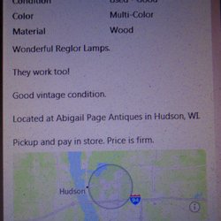 Abigail Page Antique Emporium - Direct message on FB but no response after 8 days, listing still up.  I'm done shopping here!