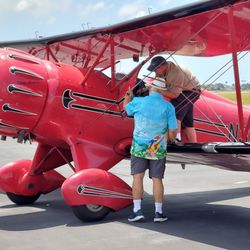 Florida Biplane Rides - Sam the pilot talking to my dad about the flight