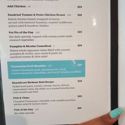 Beachfront at Bicheno - Menu