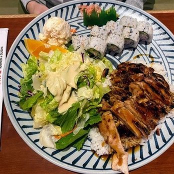 Teri Cafe - Why is there fake grass on this plate? Pointless. Imagine this photo without it... would look the same. - Sushi Bars Near Me - Oceanside, California