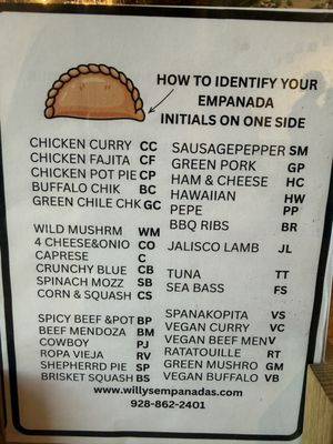 Menu photo 2 Willy's Empanada House Sedona, AZ Menu photo 2 Willy's Empanada House Sedona, AZ