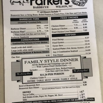 Parker's - Menu - Barbeque Near Me - Wilson, North Carolina