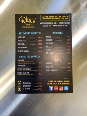 Menu photo 5 Rita's Burritos El Paso, TX