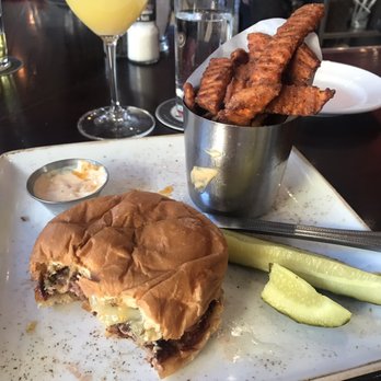 Red Cow North Loop - Blues Burger, sweet potato fries, mimosa. - New American Near Me - Minneapolis, Minnesota Red Cow North Loop - Blues Burger, sweet potato fries, mimosa. - New American Near Me - Minneapolis, Minnesota