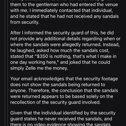 My response to them saying it's "closed" which I disagree as my item remains unaccounted for, footage did not capture the "return." My response to them saying it's "closed" which I disagree as my item remains unaccounted for, footage did not capture the "return."