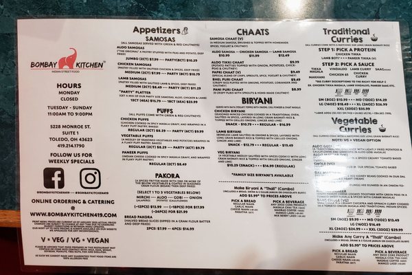 Menu photo 1 Bombay Kitchen 419 Toledo, OH