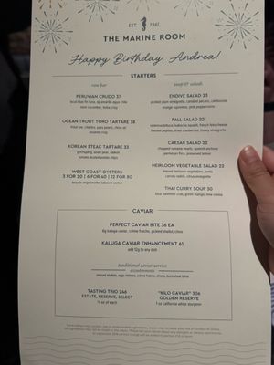 Menu photo 1 The Marine Room La Jolla, CA