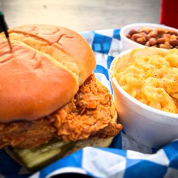 Porch - That deliciously Crunchy Fried Chicken sandwich n the lip smacking Mac n Cheese n Beans - Southern Near Me - Saint Simons Island, Georgia Porch - That deliciously Crunchy Fried Chicken sandwich n the lip smacking Mac n Cheese n Beans - Southern Near Me - Saint Simons Island, Georgia