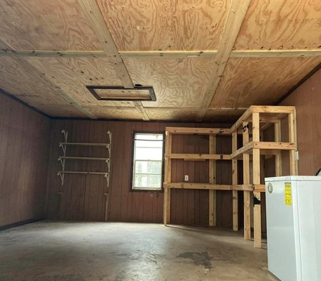 Garage Ceiling Repair , With new shelves - This Old Garage was in need of a make over so we made a few changes. Garage Ceiling Repair , With new shelves - This Old Garage was in need of a make over so we made a few changes.