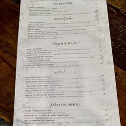 Dinner menu