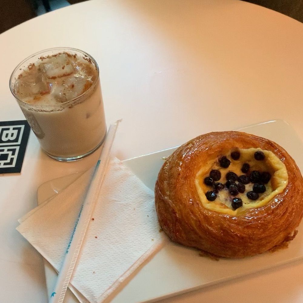 Iced Chai Latte and Blueberry Cream Cheese Danish