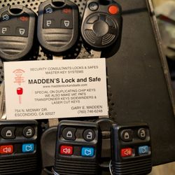 Madden's Lock & Safe - Original transponder keys for 2 Ford cars on the right, cut and operational new keys on the left.