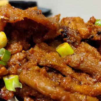 Cho Dang Tofu - Spicy pork. Great texture and the marinade is great, but the butane they used to sear and/or cook it was very much a part of the flavor. - Korean Near Me - Bellevue, Washington