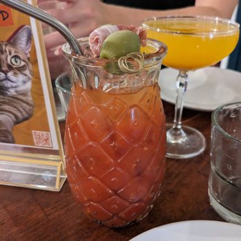 Vineapple - Bloody Mary (delicious, a little spicy, and came with prosciutto and olives as garnish) - Italian Near Me - Brooklyn, New York