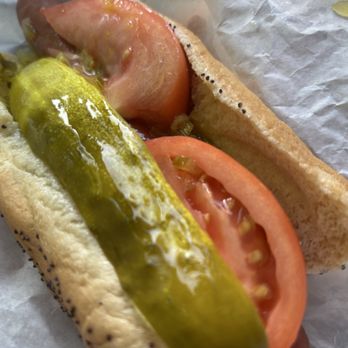 Scooby's Hot Dogs - Hot Dog with everything but onion, probably best pickle I've ever had - Hot Dogs Near Me - West Chicago, Illinois Scooby's Hot Dogs - Hot Dog with everything but onion, probably best pickle I've ever had - Hot Dogs Near Me - West Chicago, Illinois