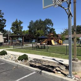 View of gated park from the parking lot.
