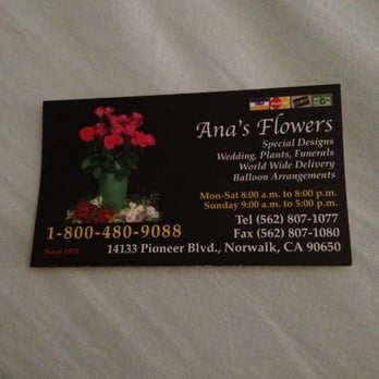 Ana's Flowers - Business card front - Florists Near Me - Norwalk, California Ana's Flowers - Business card front - Florists Near Me - Norwalk, California