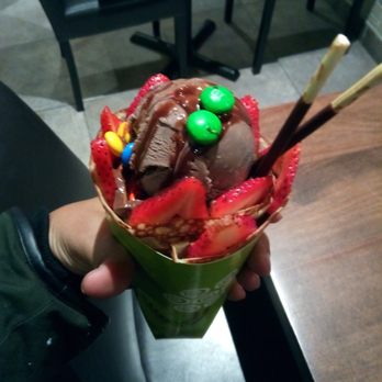 J-Petal - strawberry, nutella, m&m,chocolate truffles, chocolate ice cream with chocolate drizzle crepe chocolate sticks (all toppings Inside and out) - Desserts Near Me - Brooklyn, New York J-Petal - strawberry, nutella, m&m,chocolate truffles, chocolate ice cream with chocolate drizzle crepe chocolate sticks (all toppings Inside and out) - Desserts Near Me - Brooklyn, New York