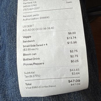 Joe's Buffet - Receipt - Sandwiches Near Me - Fairfield, California Joe's Buffet - Receipt - Sandwiches Near Me - Fairfield, California