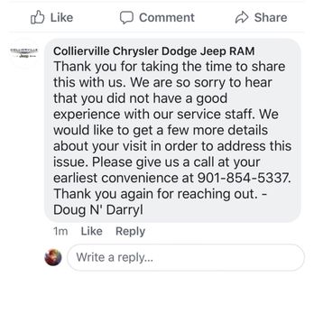 Collierville Chrysler Dodge Jeep Ram - Facebook review - Car Dealers Near Me - Collierville, Tennessee