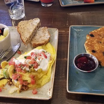 First Watch - Chile chorizo omelet and blueberry pancake - Breakfast & Brunch Near Me - San Antonio, Texas