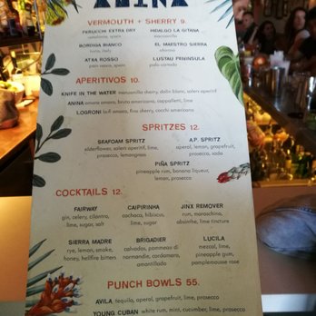 Anina - Cocktails Menu. Both sides. - Cocktail Bars Near Me - San Francisco, California