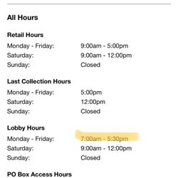 US Post Office - Website hours