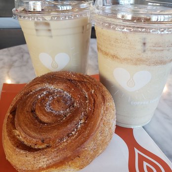 Dripp - Rose & Spanish lattes with Berry morning bun - Coffee & Tea Near Me - Fullerton, California