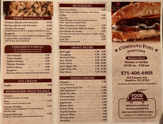 Menu photo 3 Command Post Sports Bar Quantico, VA