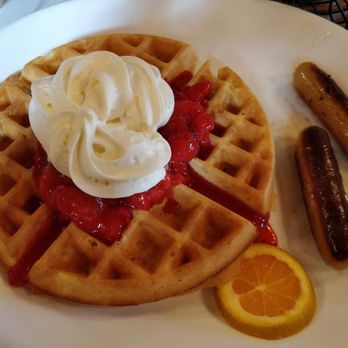 Popsey's Restaurant - Strawberries and waffles with a side of sausage . - Breakfast & Brunch Near Me - Campbell River, British Columbia