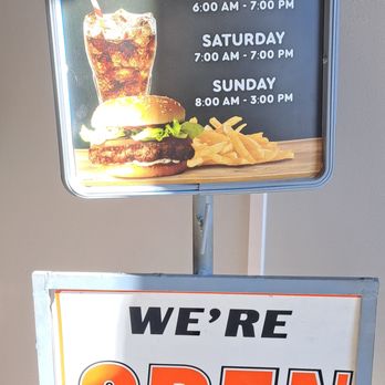 Nd's Burger - Entrance sign with hours. - Fast Food Near Me - Lancaster, California Nd's Burger - Entrance sign with hours. - Fast Food Near Me - Lancaster, California