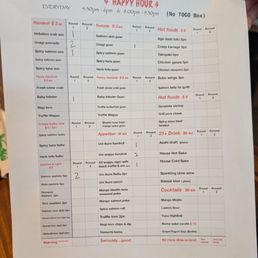 Happy hour menu (6/2026), changes frequently