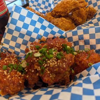 Seoul Kitchen - Spicy chicken wings (front), plain wings (back). - Korean Near Me - University Place, Washington Seoul Kitchen - Spicy chicken wings (front), plain wings (back). - Korean Near Me - University Place, Washington