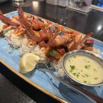 Pappas Seafood House - Jumbo Shrimp Brochette with Jambalaya - Seafood Near Me - Webster, Texas